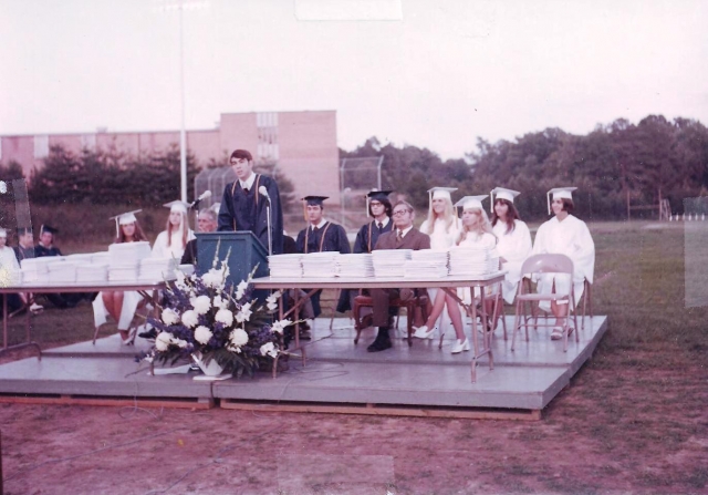 Graduation Night, June, 1970. Larry Powell at podium-- can you name the others?